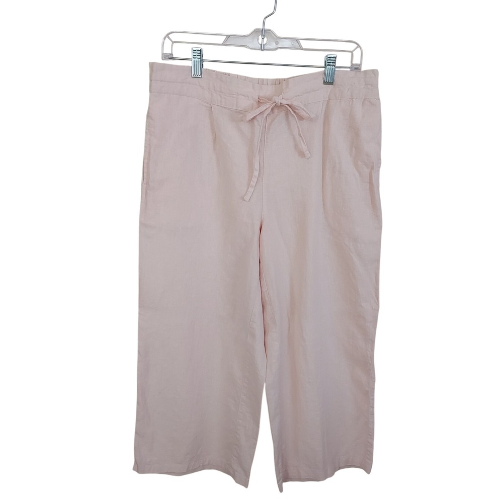 Per Se Womens Petite Large Peach Linen Blend Drawstring Wide Leg Crop Pants PL